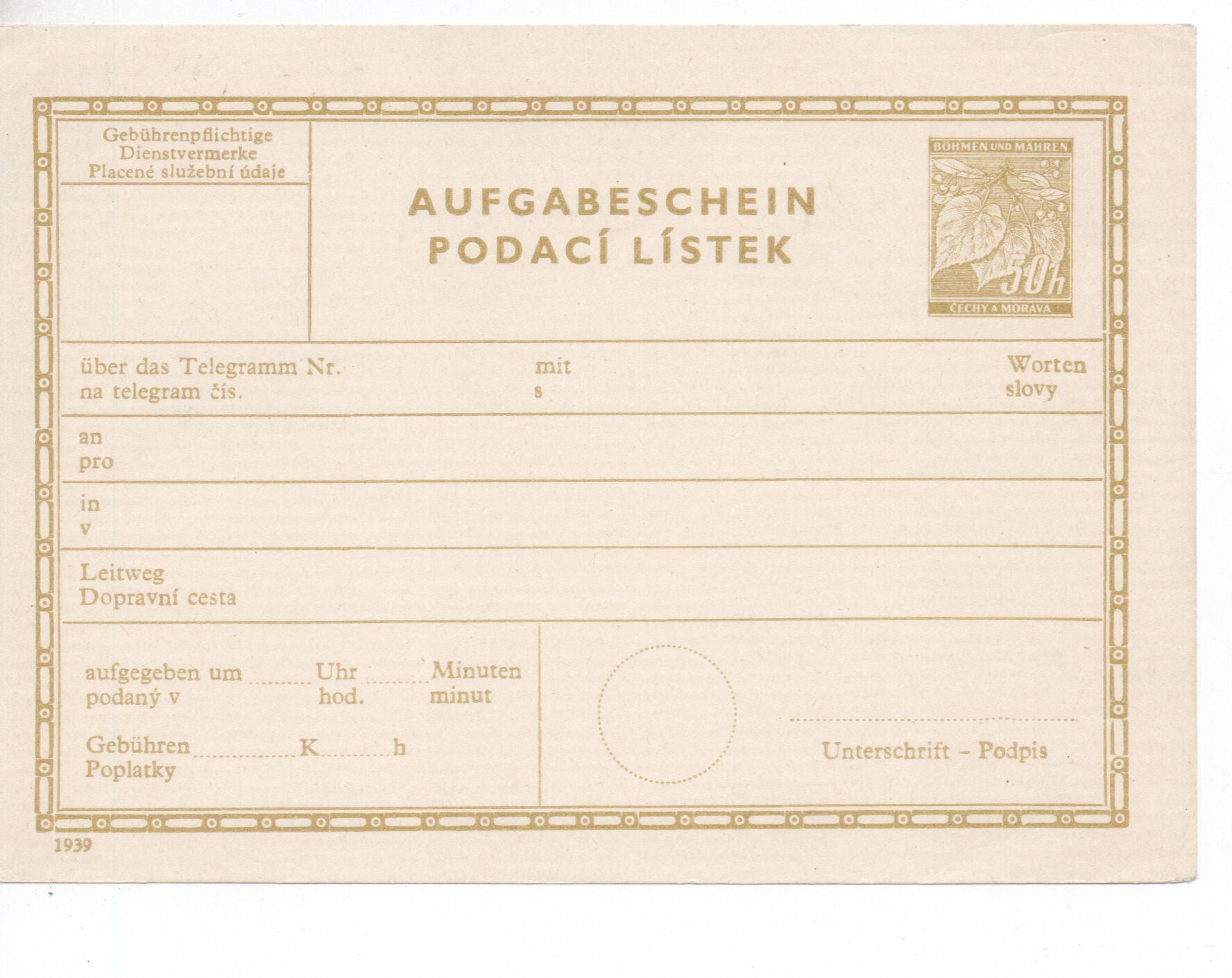 Ganzsache Böhmen und Mähren Nr. TA1 ungebraucht/ *