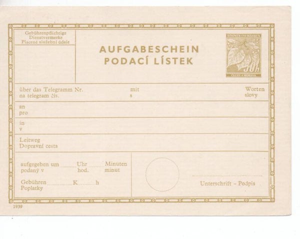 Ganzsache Böhmen und Mähren Nr. TA1 ungebraucht/ *
