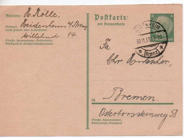 Deutsches Reich Ganzsache P220 IF gelaufen/ o