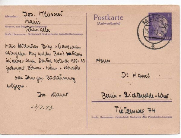 Deutsches Reich Ganzsache P302 A gelaufen/ o