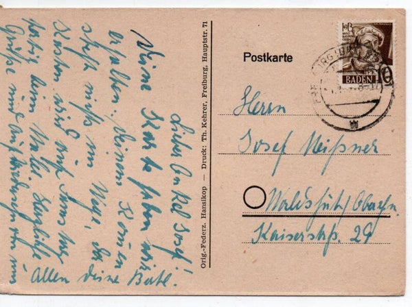 Baden Karte mit Nr. 17ybII gelaufen/ o