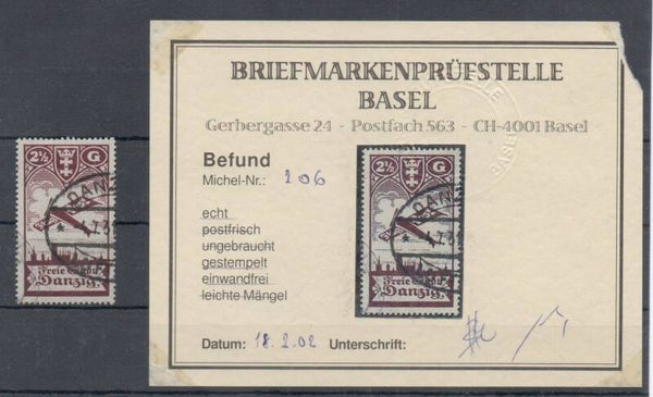m486- Danzig  Nr. 206 gestempelt/ o mit Kurzbefund