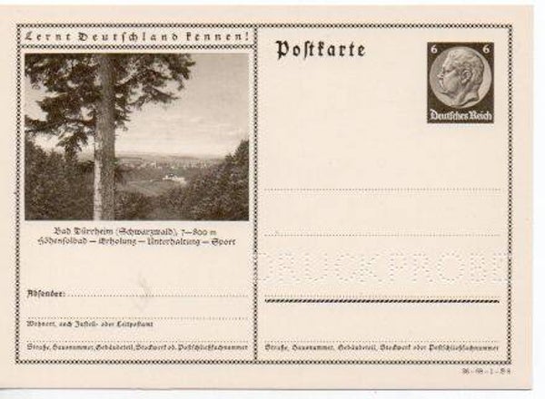 p130-Deutsches Reich Bildpostkarte P236/ 36-68-1-B8 Druckprobe *
