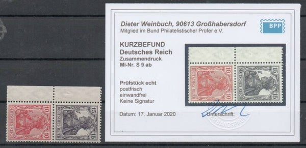 Deutsches Reich Zusammendruck S9ab mit Kurzbefund Weinbuch postfrisch/ **