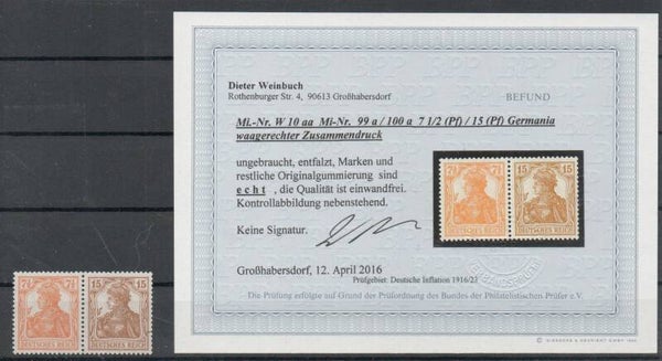 Deutsches Reich Zusammendruck W10aa mit Befund Weinbuch ungebraucht/ *