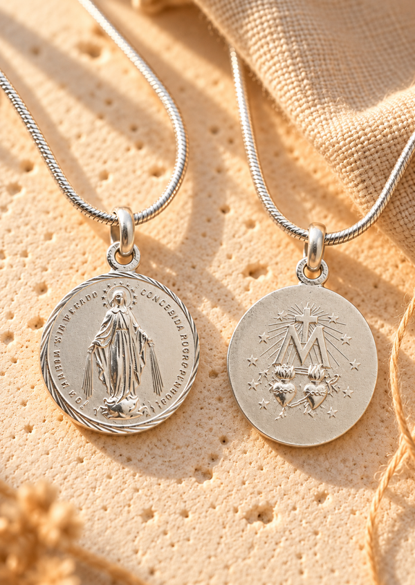 Medalla reversible de la Virgen Milagrosa en plata de ley
