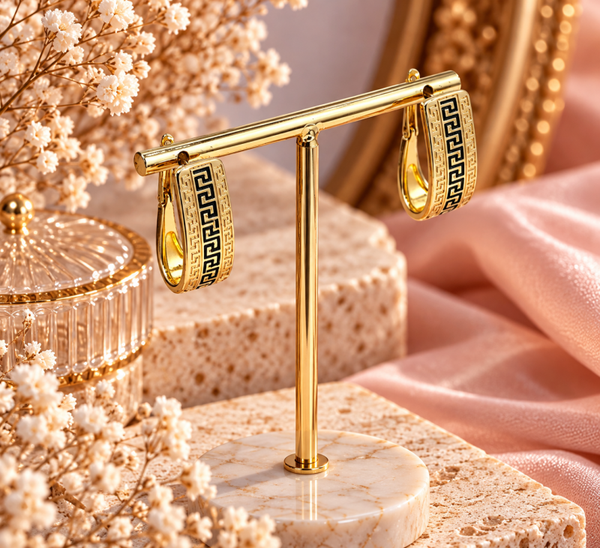 Pendientes rectangulares con greca griega Gold Filled