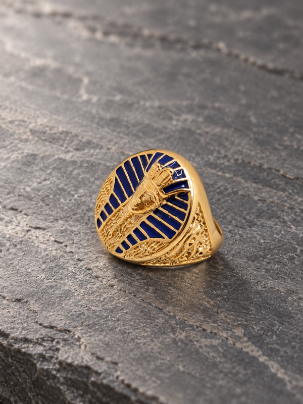 Anillo Egipcio Dorado con Esmalte Azul para Hombre