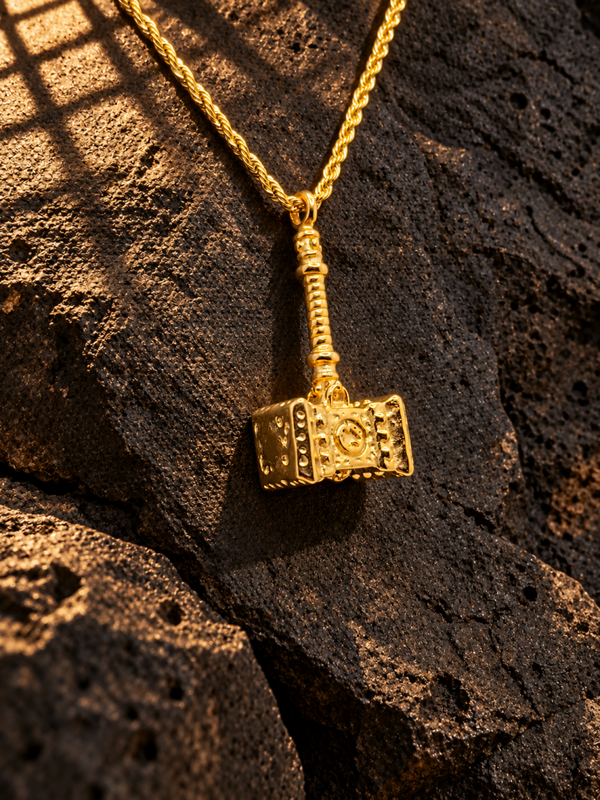 Collar masculino con martillo nórdico chapado en oro