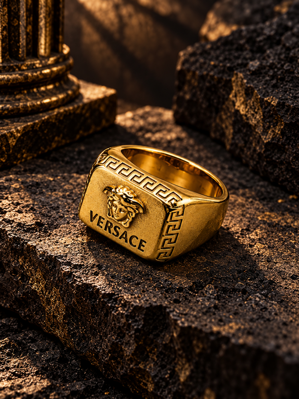Anillo para Hombre Estilo Versace con Cabeza de Medusa y Greca