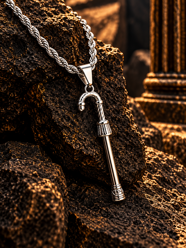Collar para Hombre de Acero Quirúrgico con Colgante de Bastón