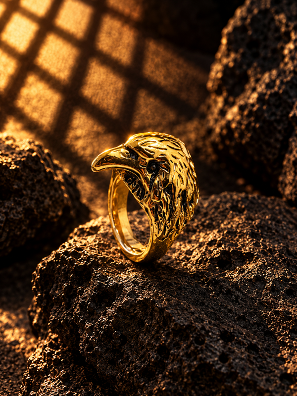 Anillo Cabeza de Águila en Acero Quirúrgico Chapado en Oro