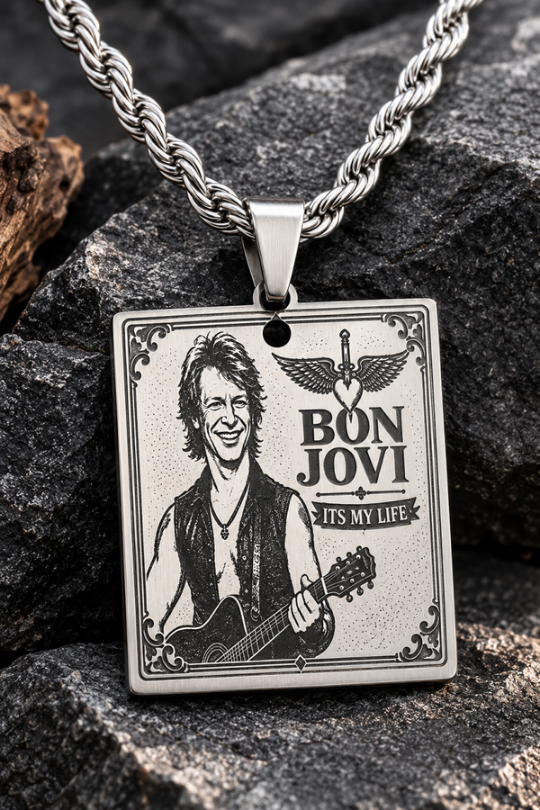 Collar musical de Bon Jovi It's My Life con placa rectangular