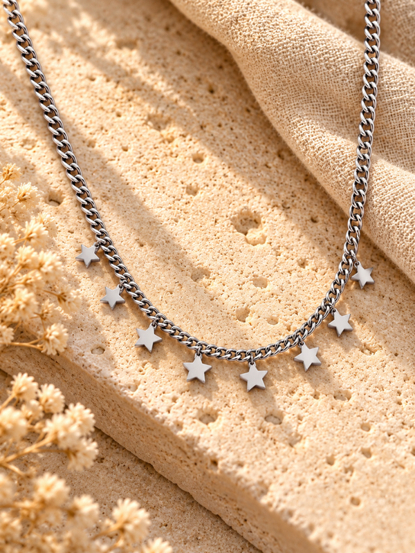 Collar de eslabones con estrellas colgantes en acero quirúrgico