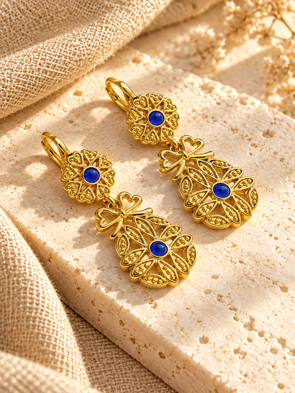 Pendientes Colgantes Ornamentales con Piedras Azules