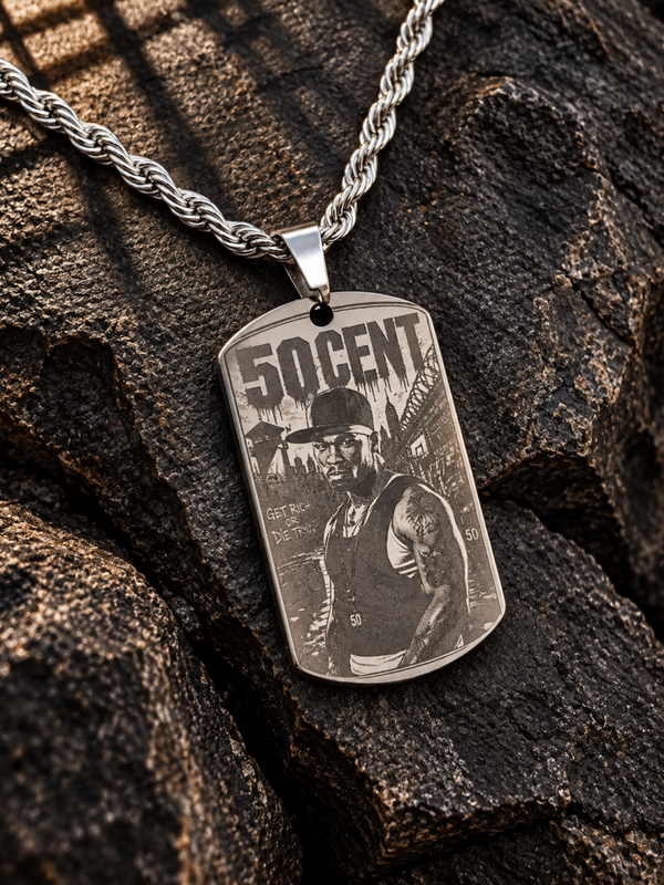 Collar con placa de 50 Cent y diseño urbano rapero