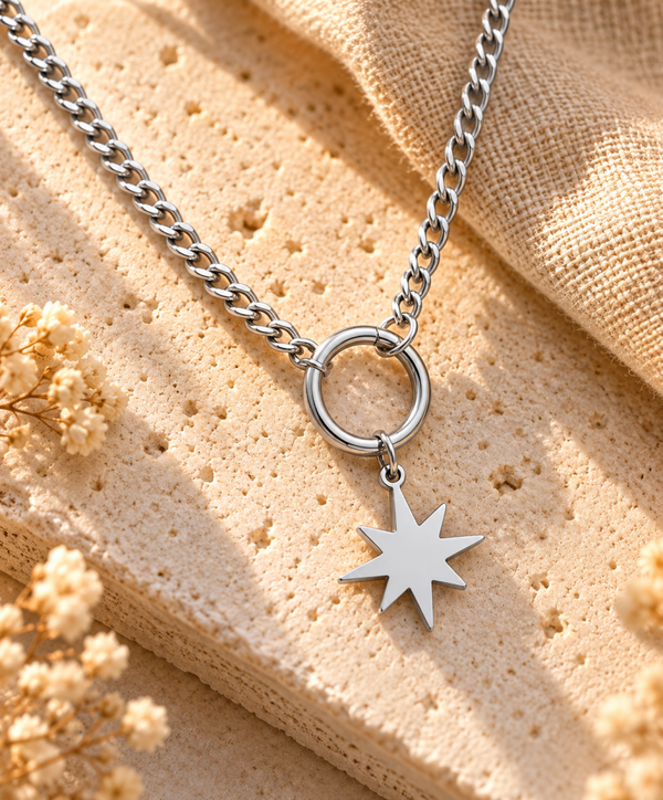 Collar de eslabones con colgante de estrella en acero quirúrgico