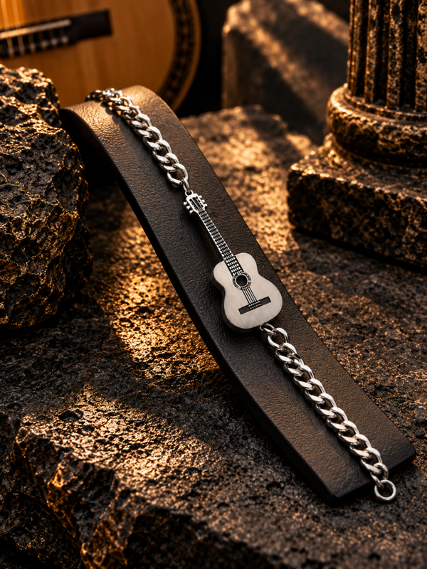 Pulsera para Hombre de Acero Quirúrgico con Colgante de Guitarra