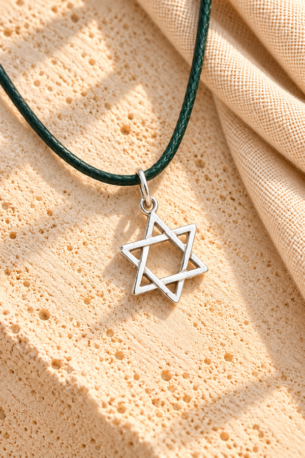 Colgante de la estrella de David en plata de ley con cordón negro