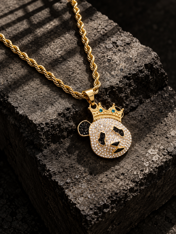 Collar con Colgante Oso Panda con Corona y Circonitas