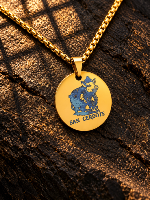 Collar con medalla San Cerdote en acero quirúrgico chapado en oro
