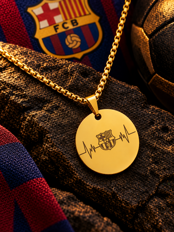 Collar con medallón del FC Barcelona y línea de latido