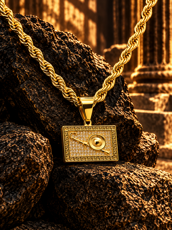 Colgante rectangular estilo gitano con greca garrota y sombrero