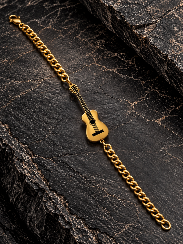 Pulsera Dorada con Guitarra Colgante para Hombre