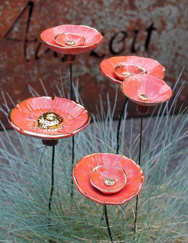 Bienentränke aus Keramik Mohnblume 24Karat Goldglanz