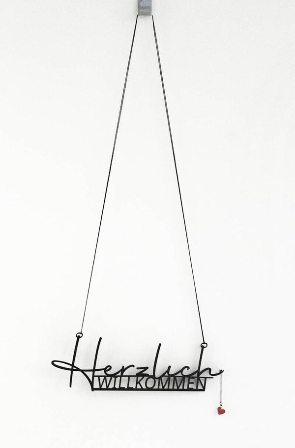 Herzlich Willkommen | Türhänger | 3D-Druck mit Herz-Anhänger | Modernes Willkommensschild