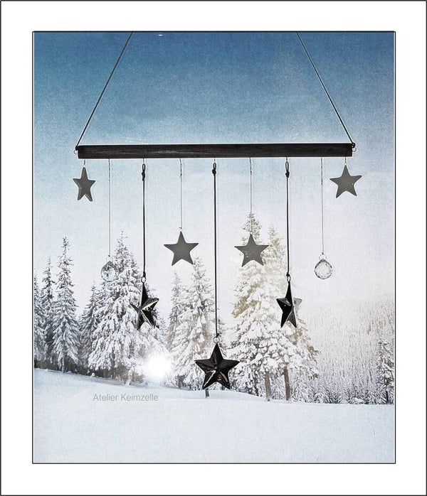 Hängende Weihnachtsdeko - Kristallkugeln - Sterne, Porzellan, Edelstahl - Moderne Hängedeko - Fensterdeko zum Aufhängen