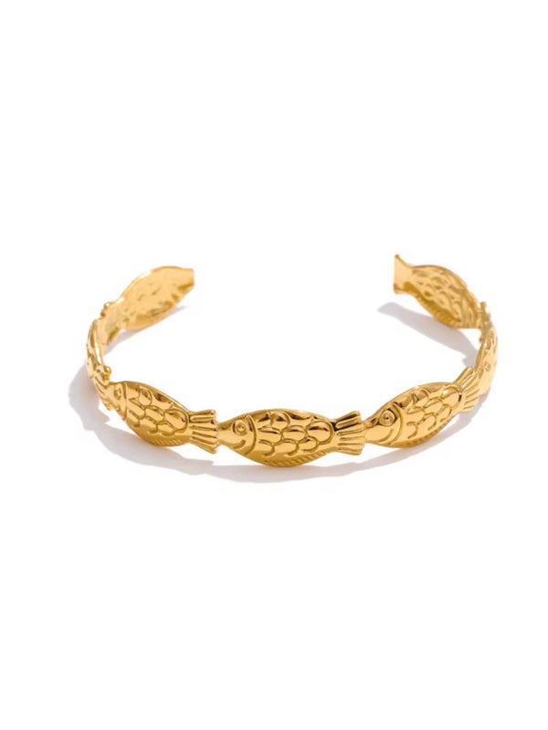 Fish bangle bracelet - gold