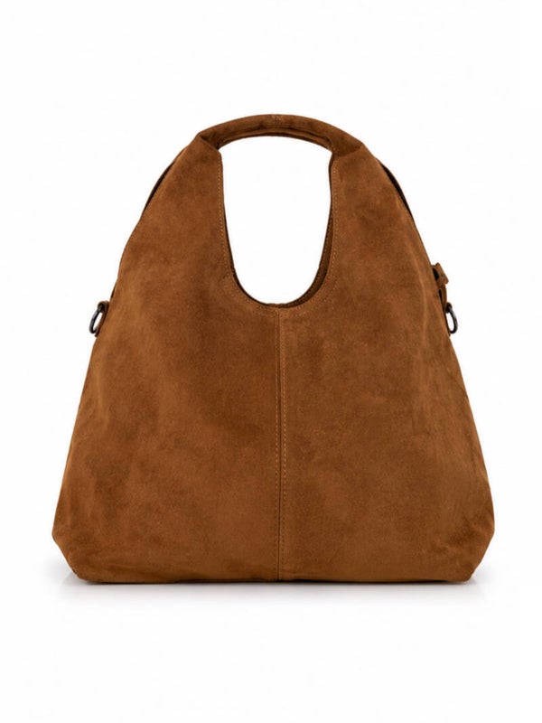 Faux suède shoulder bag - brown