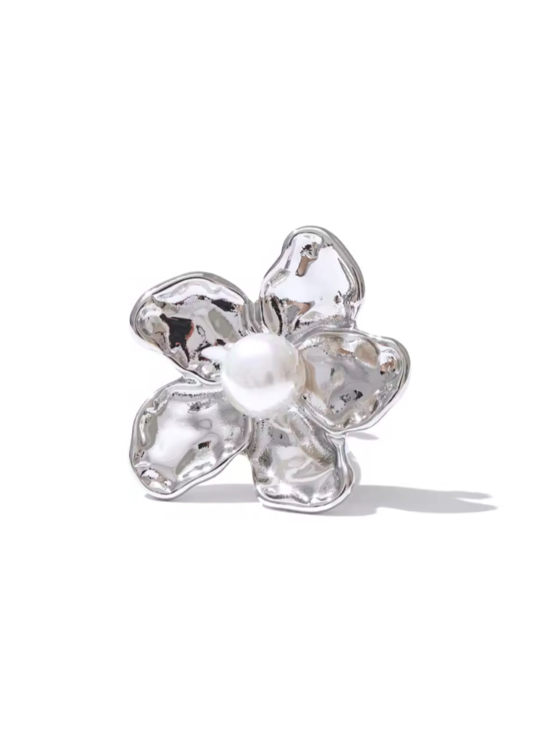 Floral pearl ring - silver