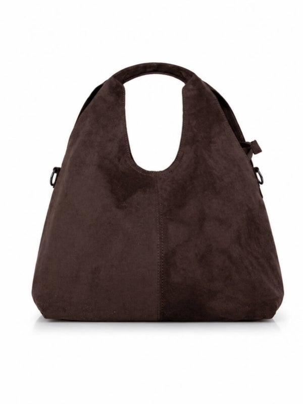 Faux suède shoulder bag - chocolate brown
