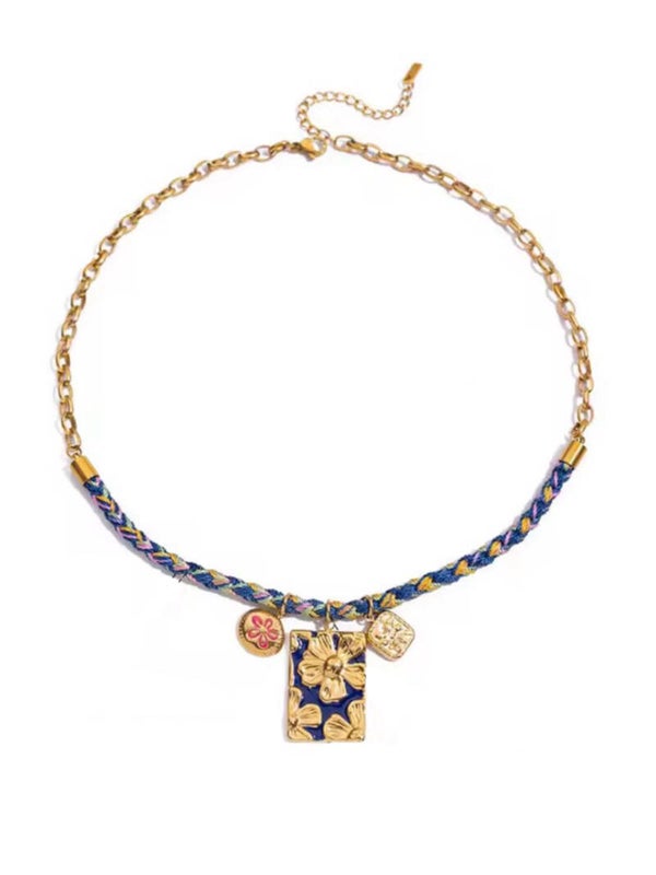 Blue blossom charm necklace - gold