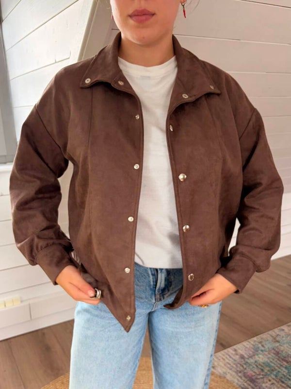Faux suède high neck jacket