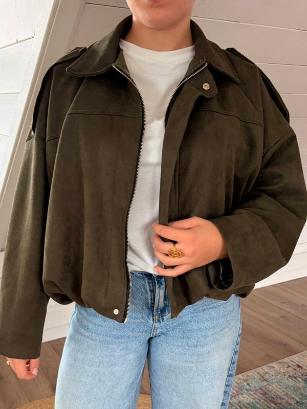 Faux suéde jacket - khaki