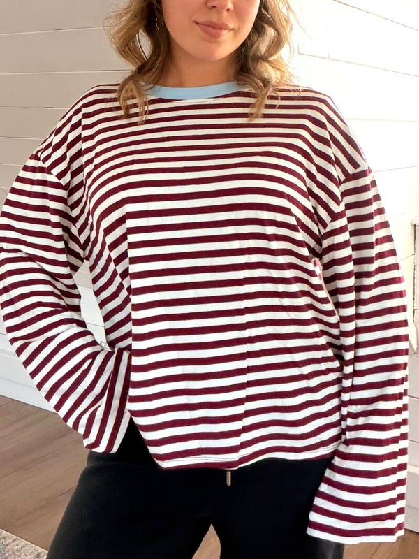 Lucie longsleeve - Burgundy & blue