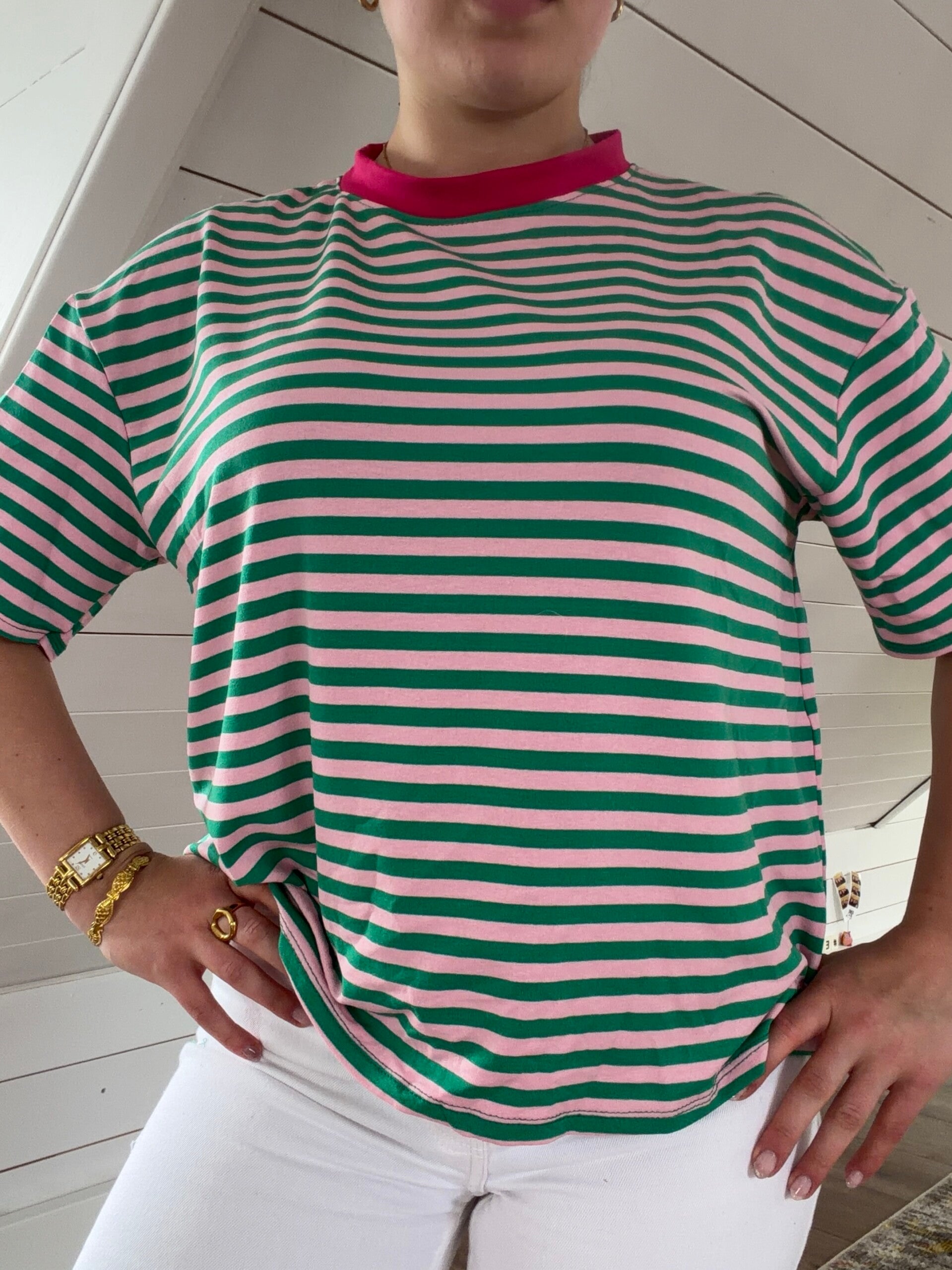 Mila T-shirt - Green & Pink