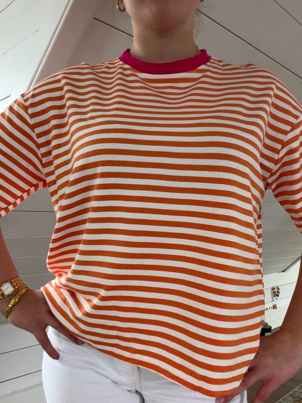 Mila T-shirt - Orange & White