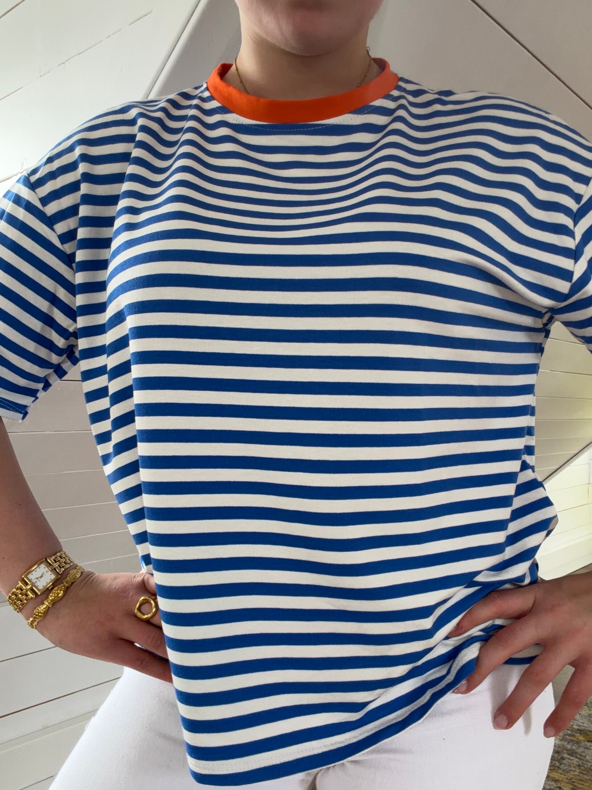 Mila T-shirt - Blue & White