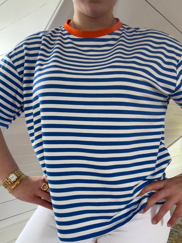 Mila T-shirt - Blue & White