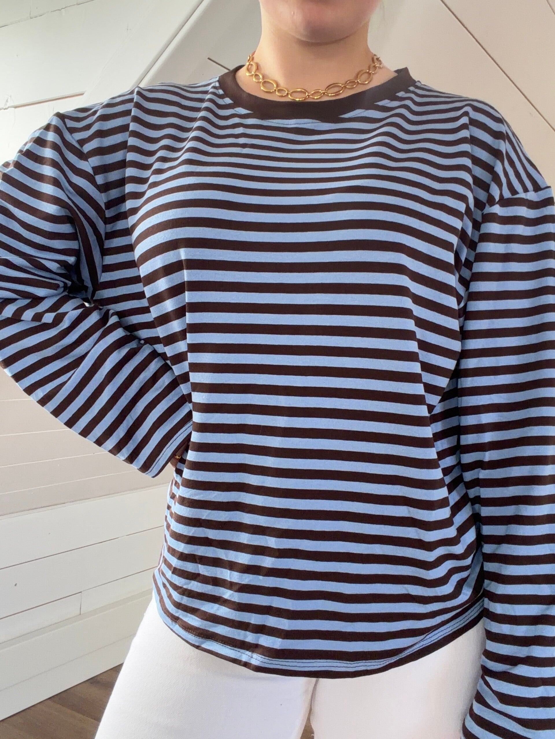 Lucie longsleeve - Brown & Blue