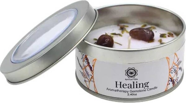 Edelsteenkaars Healing Lavender & Sandalwood 70g – Heling & Innerlijke Rust