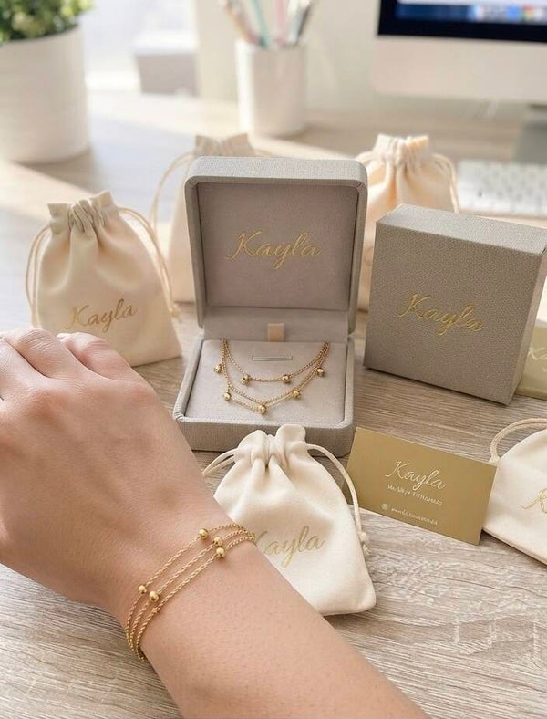 Bracelet Géométrique Double Chaîne & Boules - Plaqué Or 18k