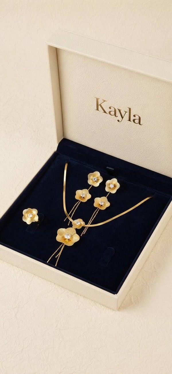Parure Florale Éclatante - Acier Inoxydable Plaqué Or 18k