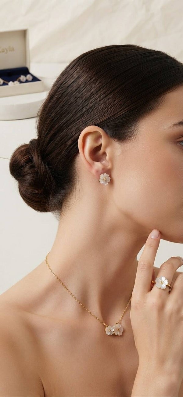 Parure Élégance Florale - Nacre & Plaqué Or 18k