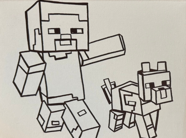 Minecraft Steve and Dog