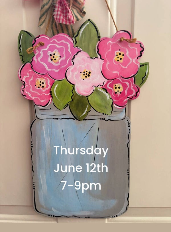 Flowers in Mason Jar Door Hanger